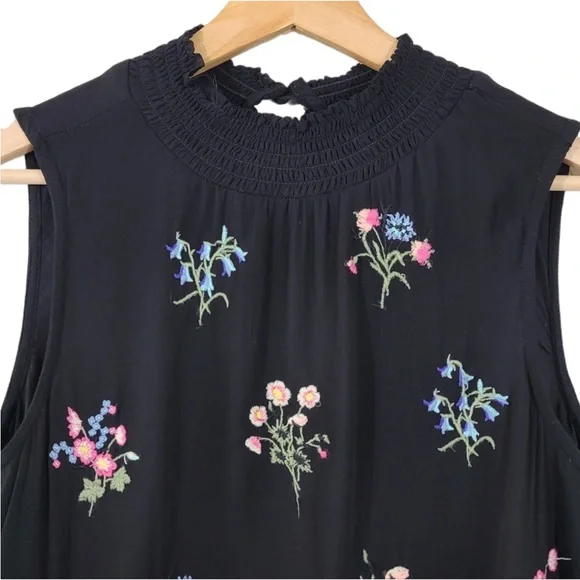 113. Sundance Altamira Black Embroidered Floral Layered Sleeveless Blouse - Picture 4 of 6